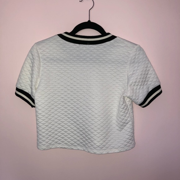 Tobi White Striped Plush Cropped Shirt - Picture 2 of 2